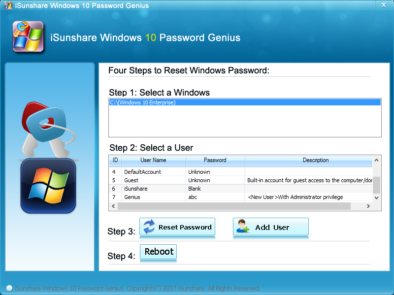 isunshare windows 7 password genius free